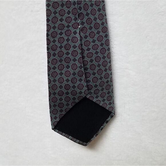 VINTAGE Oscar De La Renta Green Printed Silk Tie - Picture 5 of 6